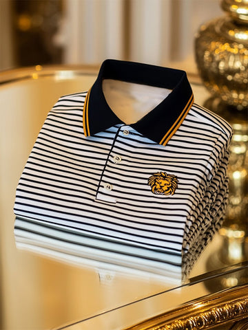 Men’s Business Striped Logo Polo Shirt